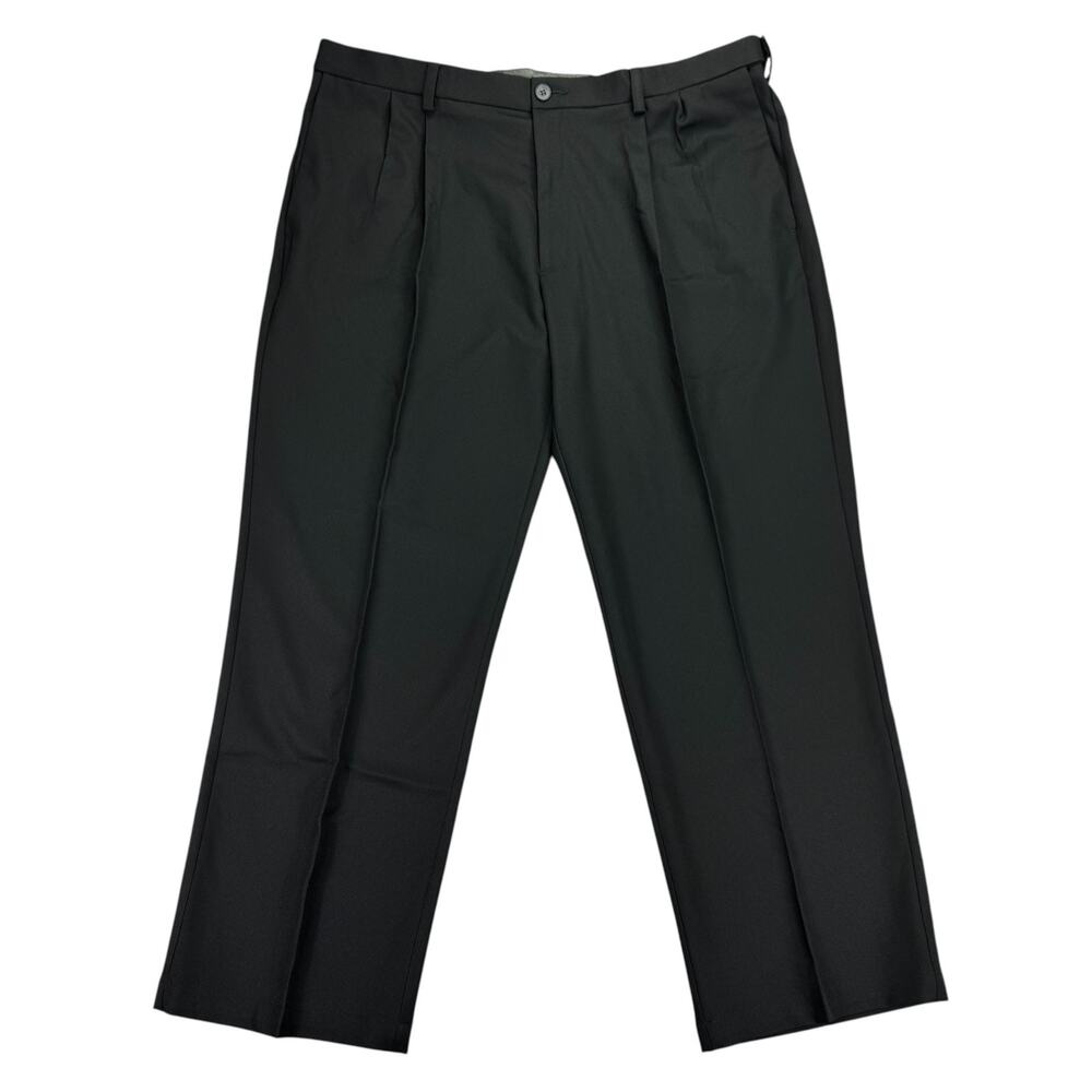 Haggar Mens Cool 18 Pro Classic Fit Pleated Stretch Dress Pants Black 42x29